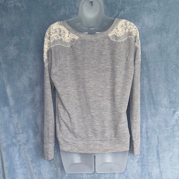 Bar III gray long-sleeve pullover top, white embroidery subtle sparkle detail - Picture 3 of 6